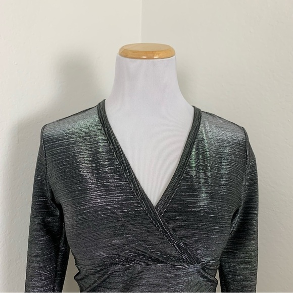 Vintage Moda International 90s Y2k Metallic Silver Lurex long sleeve top - Picture 9 of 15